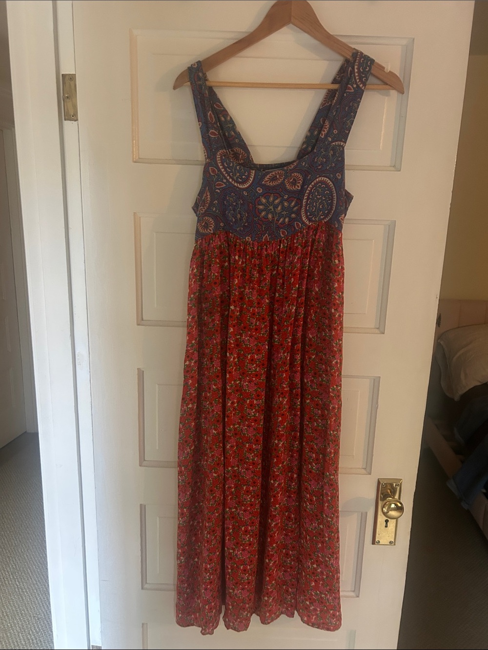 Natural Life Floral Maxi Dress in Red and Blue with side slit